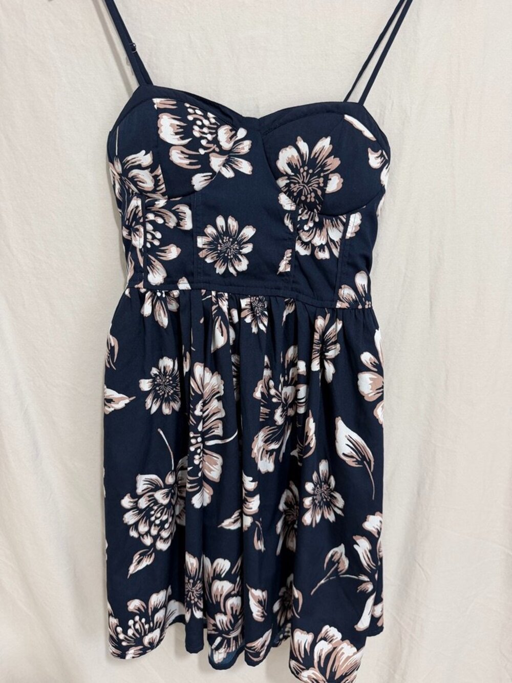 Band of Gypsies Navy Floral Bustier Smocked Mini Dress Women Small Boho Summer